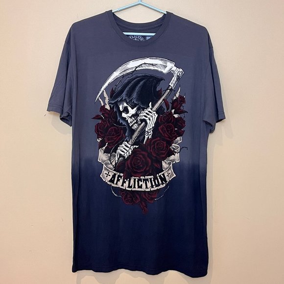 Affliction Grim Reaper Skull Roses T Shirt - Men's Size 3XL - Picture 1 of 8
